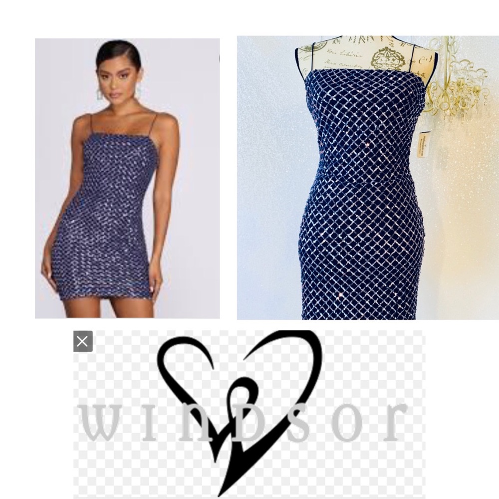 NWT Windsor Navy blue sequence & silver mini